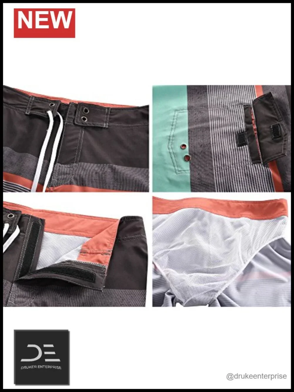 Men's Quick Dry Board Shorts with Lining and Pockets